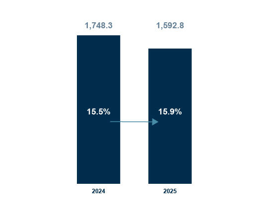 Net revenues (€mln)  and EBITDA margin (%) trends - from 2024 to 2025